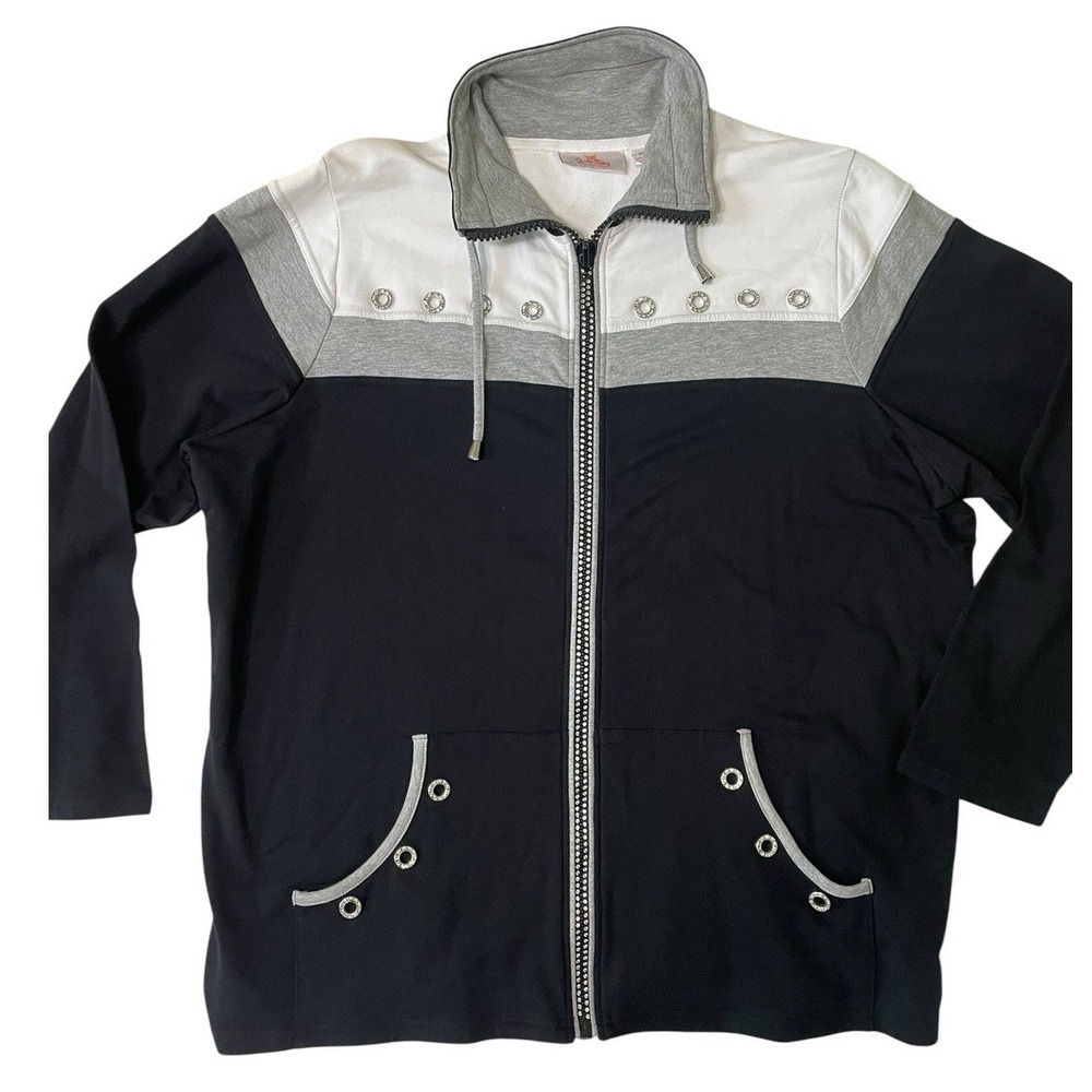 Quacker Factory Colorblock Jacket Full Zip Rhinestone Embellishments Women's XL